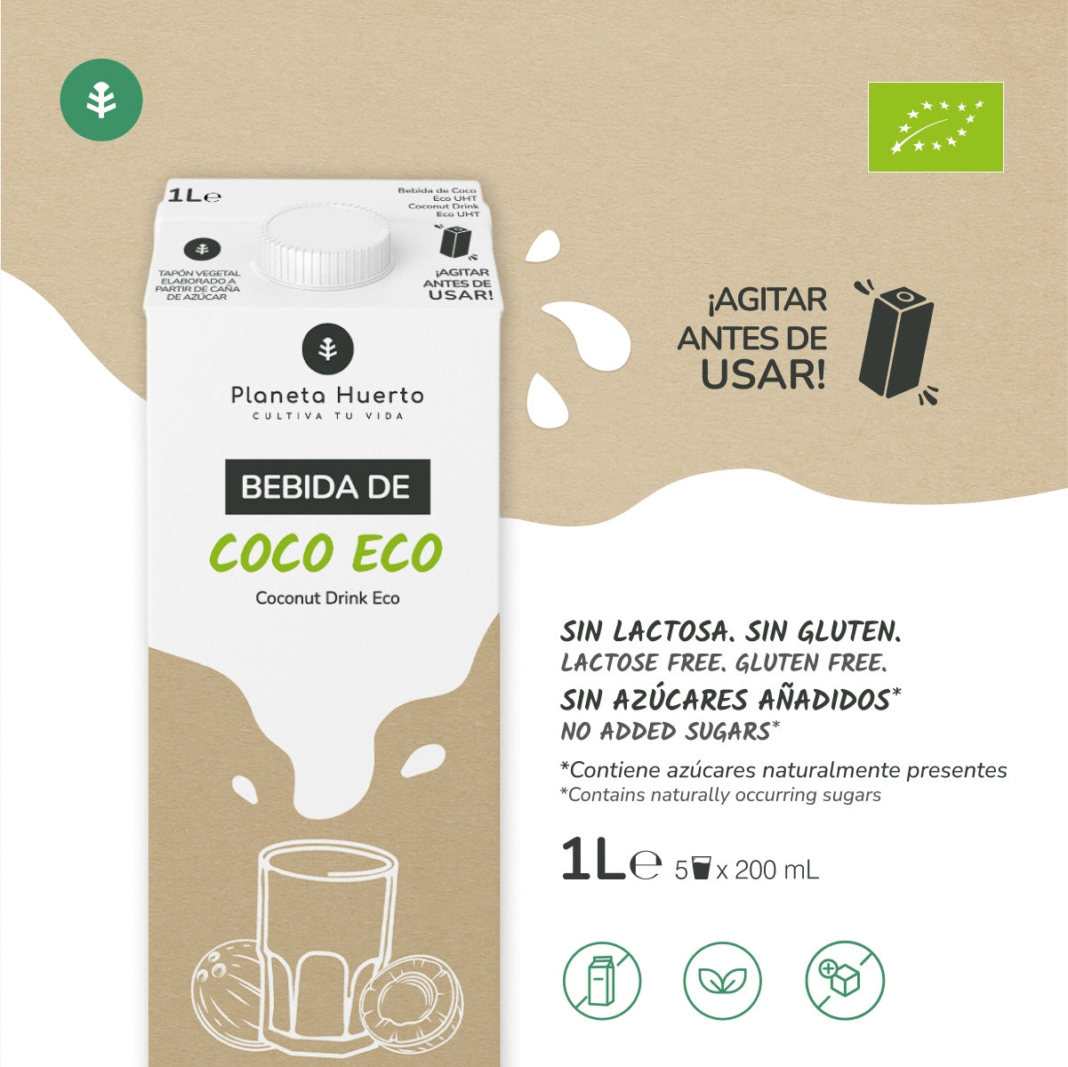 Pack 12x Bebida de Coco Eco Planeta Huerto 1L