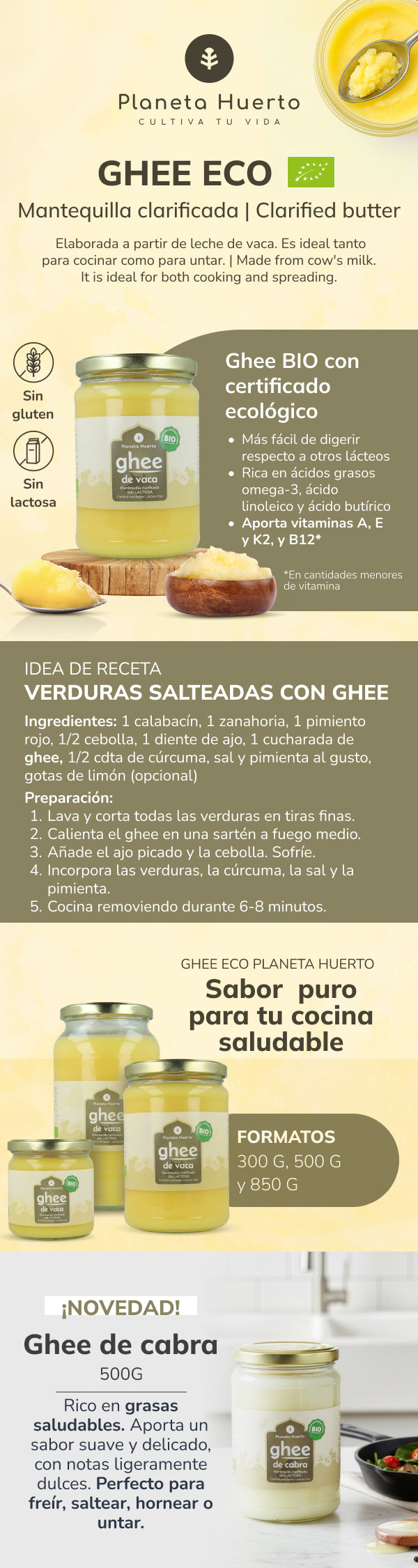 Ghee geklärte Ziegenbutter ECO Planeta Huerto 500 g