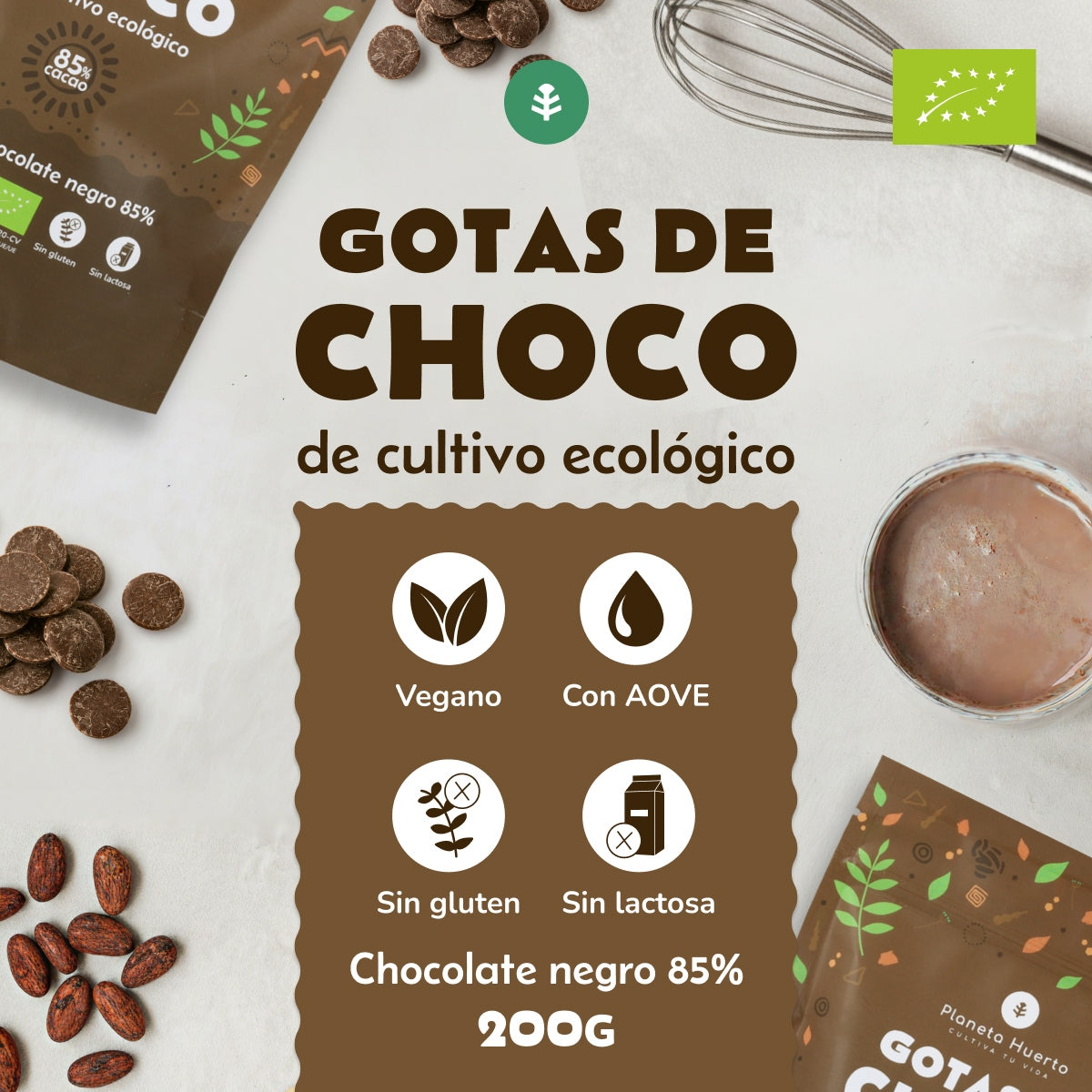 Schokoladentropfen 85% Kakao ECO Planeta Huerto 200 g