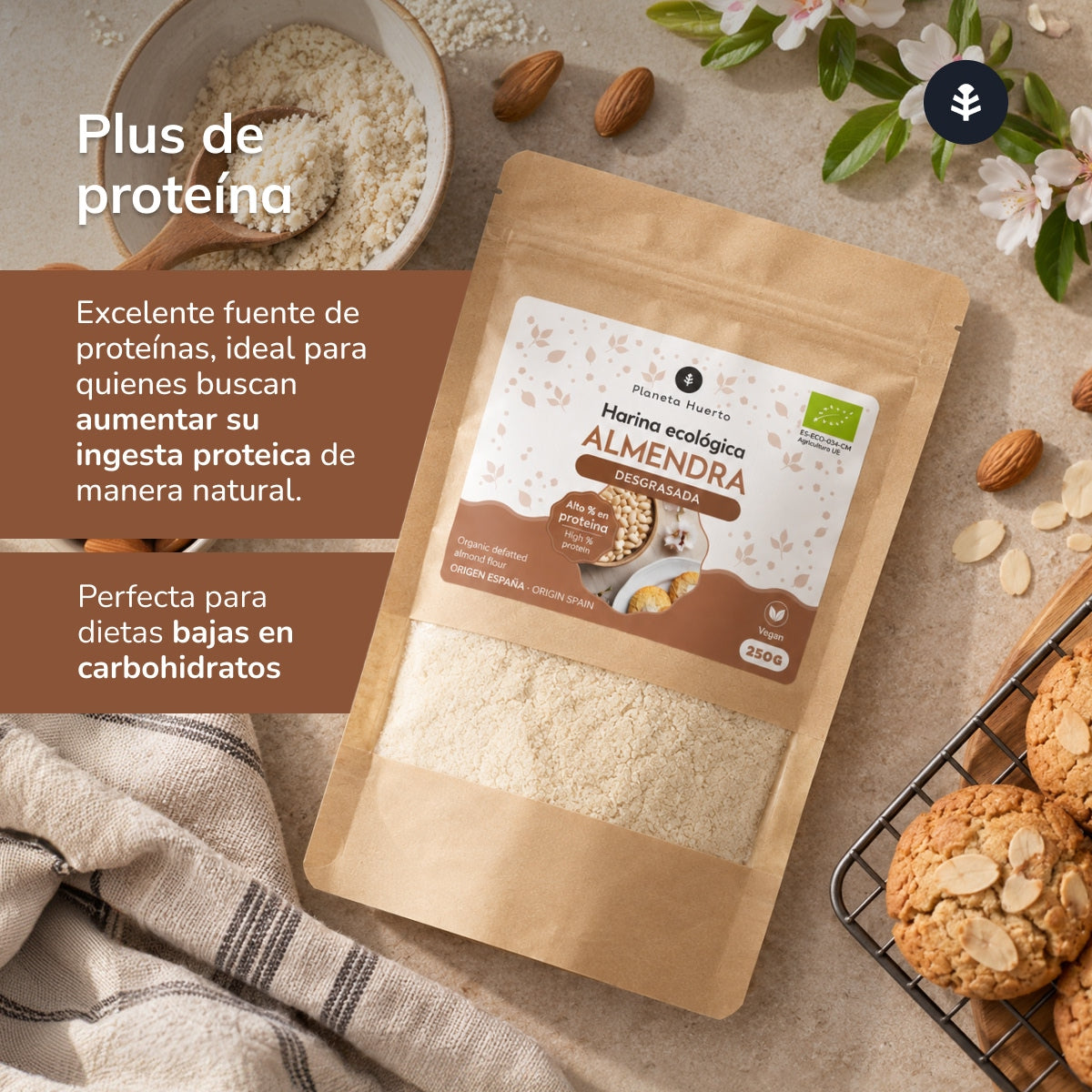 Entfettetes Mandelmehl (Mandelprotein) ECO Planeta Huerto 250 g