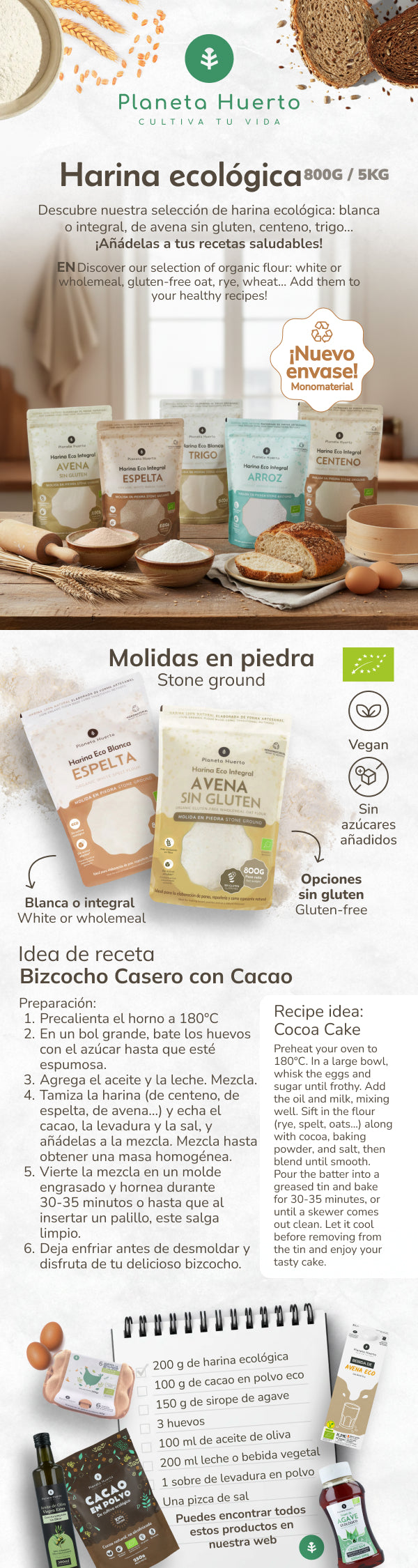 Weißes Roggenmehl Eco Planeta Huerto 800 g