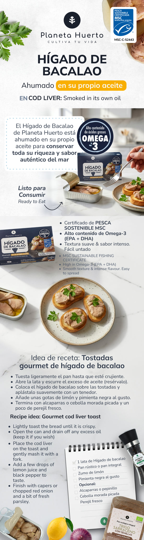 12er-Pack Kabeljauleber in eigenem Öl, Planeta Huerto, 120 g
