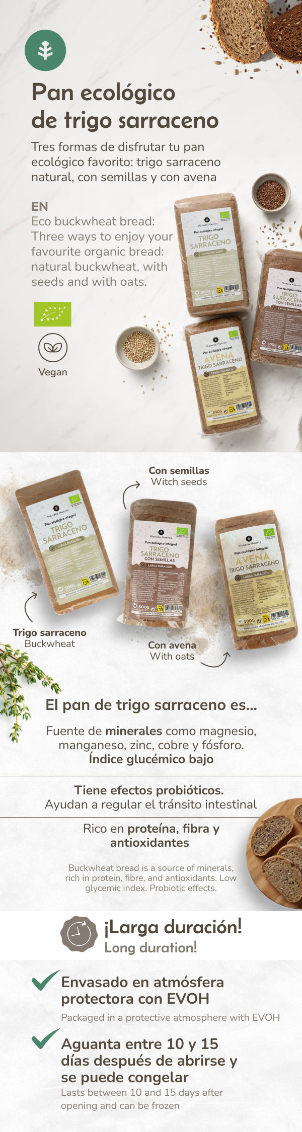 Vollkornbrot aus Hafer und Buchweizen ECO Planeta Huerto 500 g