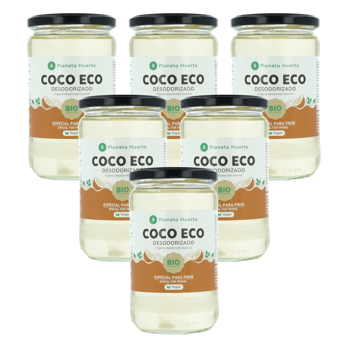 6er-Pack desodoriertes Kokosöl ECO Planeta Huerto 500 ml