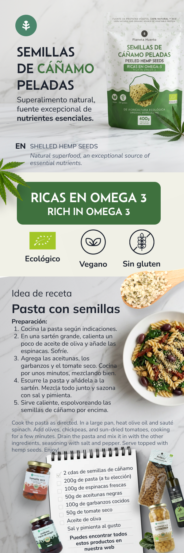 Hanfsamen geschält ECO Planeta Huerto 400 g