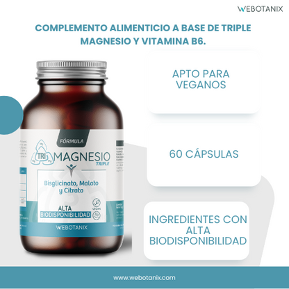 Triple Magnesium (Bisglycinat, Malat und Citrat) Vegan Formula, WeBotanix, 120 Kapseln