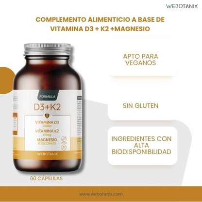 Vitamin D3 4000 IE + K2 + Magnesium Vegan-Formel, WeBotanix